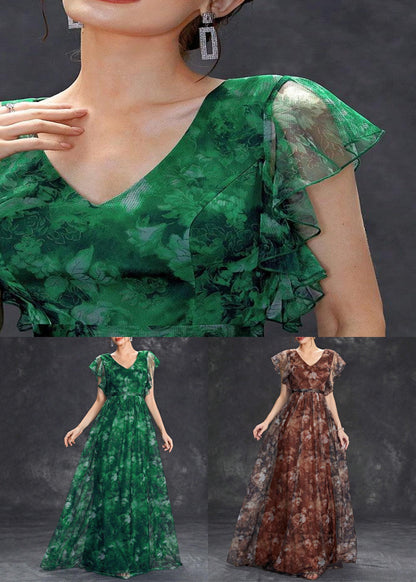 Blackish Green Ruffled Patchwork Tunic Tulle Maxi Dress Summer