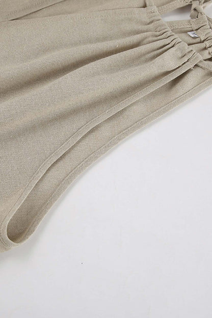 Tie-up Cutout Cotton Tank Top Long Pants Suits