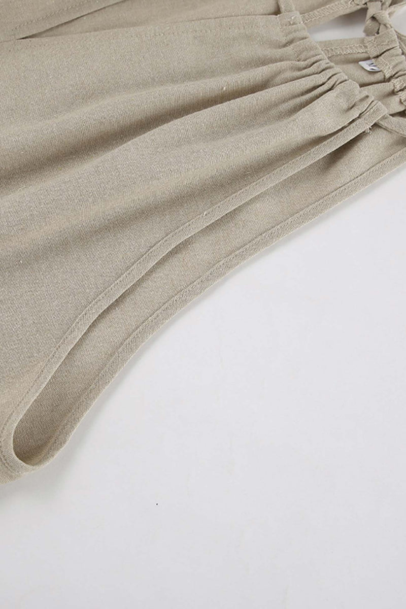 Tie-up Cutout Cotton Tank Top Long Pants Suits