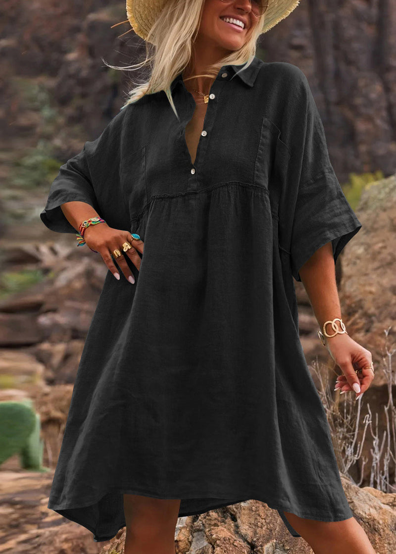 Apricot Peter Pan Collar Cotton Vacation Dresses Summer