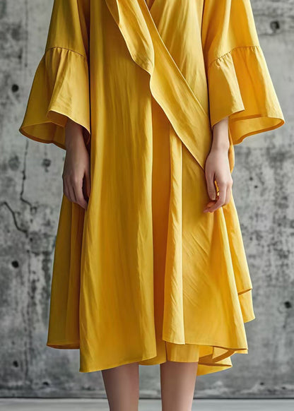 Yellow Asymmetrical Cotton Day Dress Fall