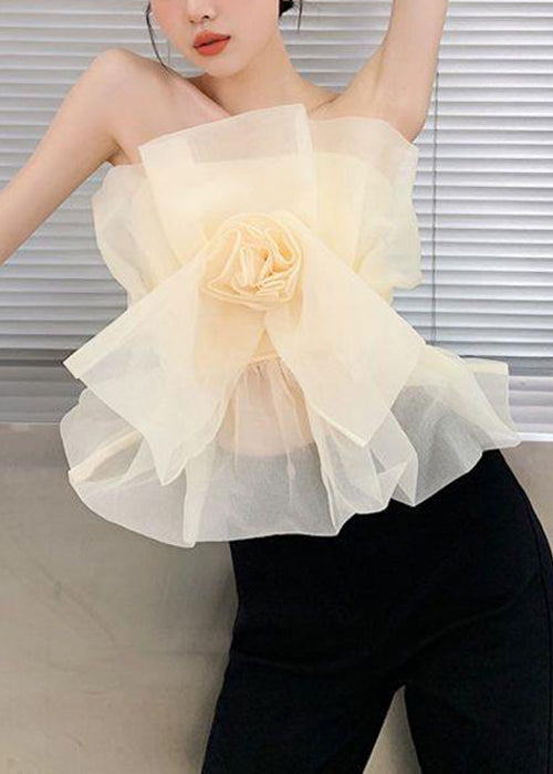 Art Apricot Cold Shoulder Tulle Top Sleeveless