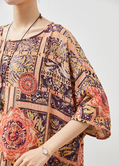 Orange Oversized Print Cotton Vacation Dress Summer