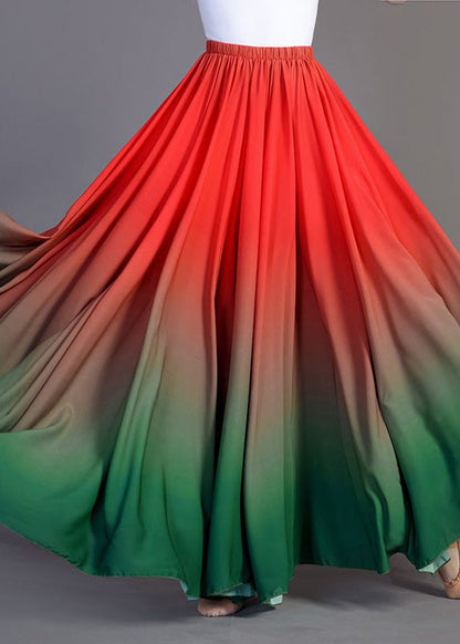 Gradient Color Green Chiffon Maxi Skirts