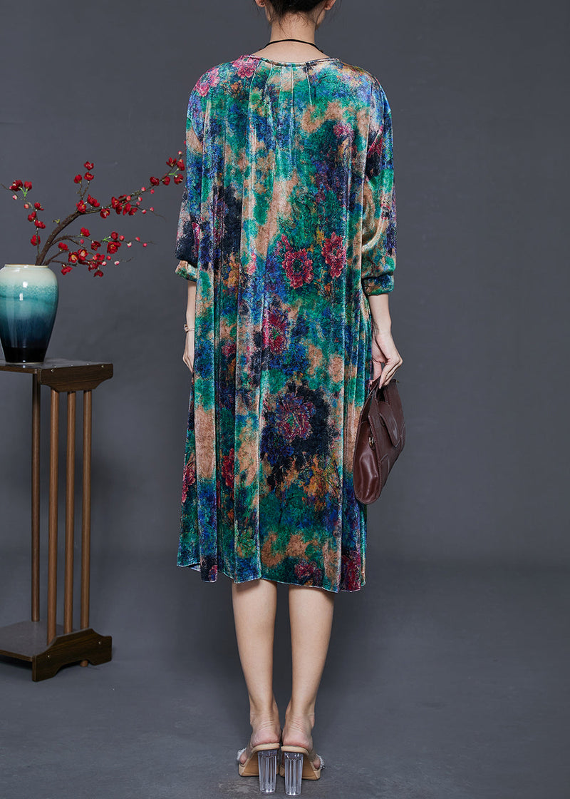 Green Oversized Tie Dye Silk Velvet Dresses Summer