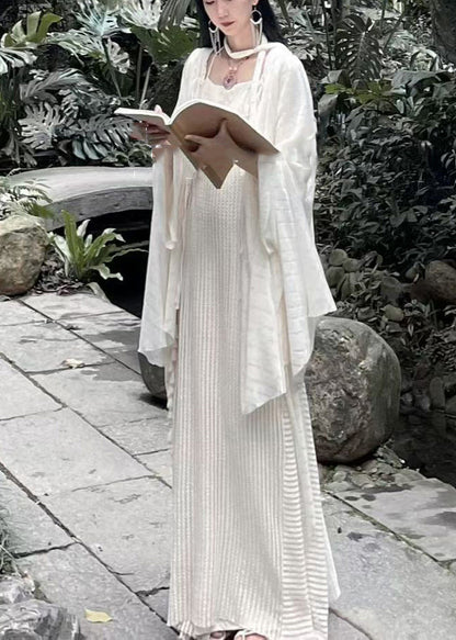 Cape and Tasseled Spaghetti Strap Dress Two Pieces Summer
