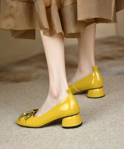 Yellow Chunky Heel Faux Leather Splicing Sequined
