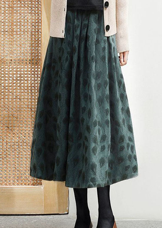 Green Wrinkled Jacquard Patchwork Cotton Skirt Spring