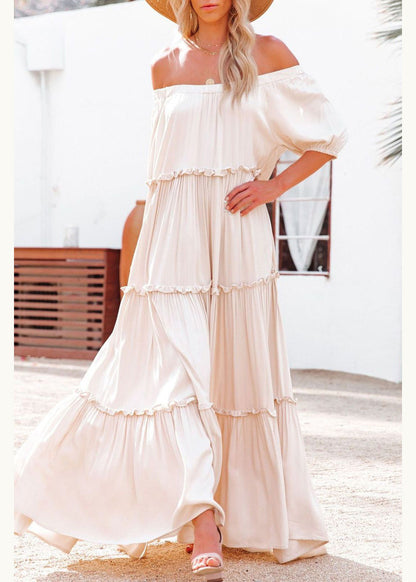 Slash Neck Ruffled Patchwork Cotton Long Dresses Summer