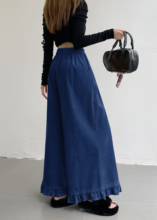 Apricot Ruffled Patchwork Elastic Waist Corduroy Pants Fall