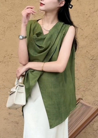 Natural Green Asymmetrical Shirt Summer