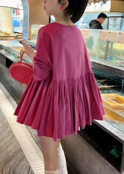 Rose O Neck Wrinkled Cotton Shirts Fall