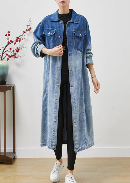 Gradient Color Pockets Denim Trench Coats Fall
