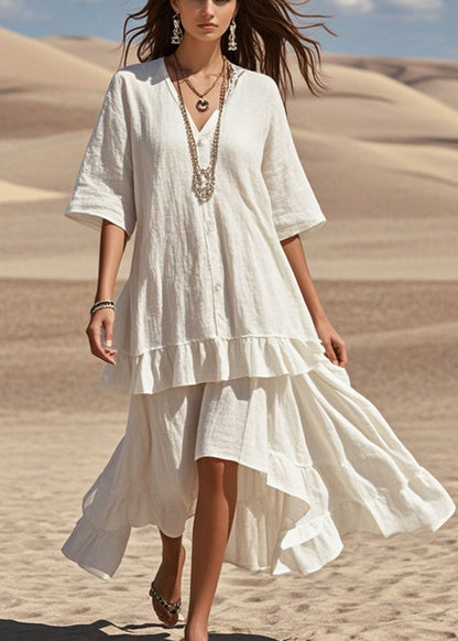 White Asymmetrical Patchwork Cotton Holiday Dress Summer