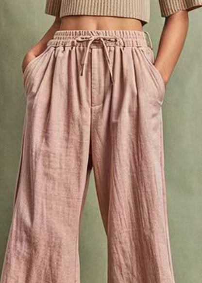 Modern Pink Elastic Waist Wide Leg Pants