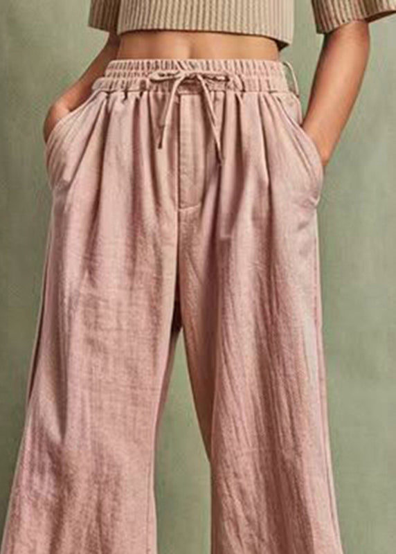 Modern Pink Elastic Waist Wide Leg Pants