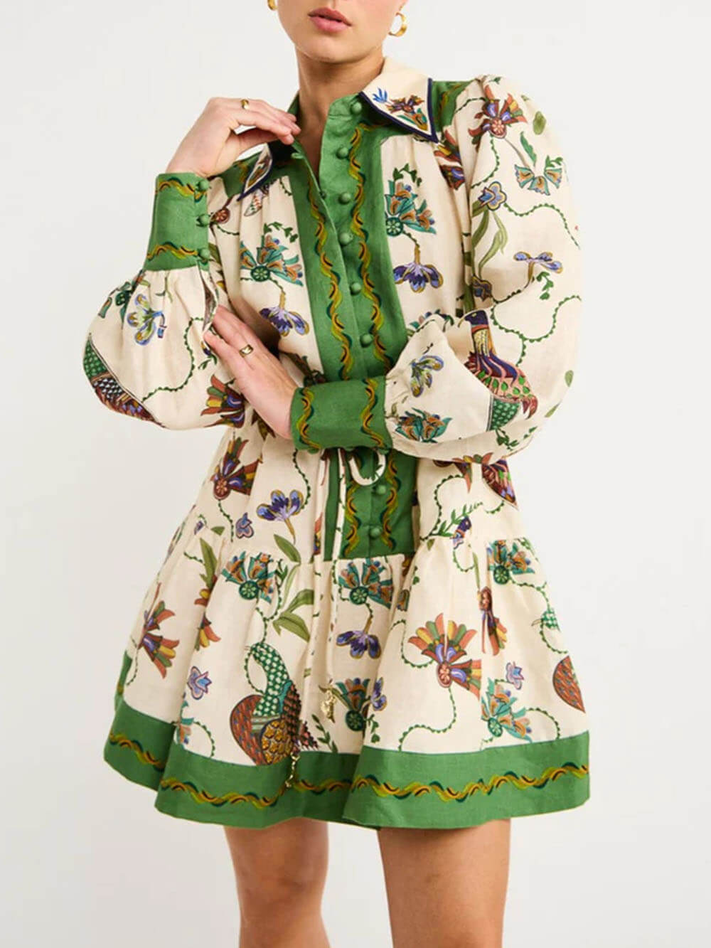 Match Balloon Sleeve Shirt Mini Dress