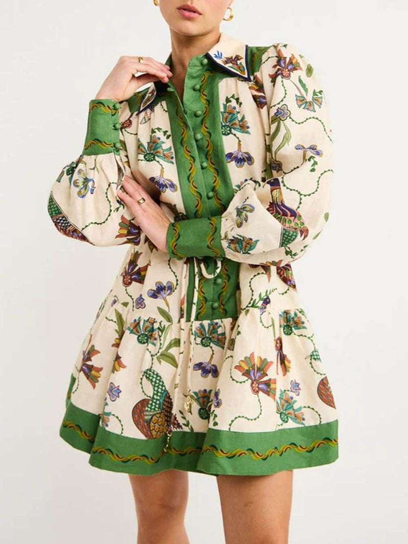 Match Balloon Sleeve Shirt Mini Dress