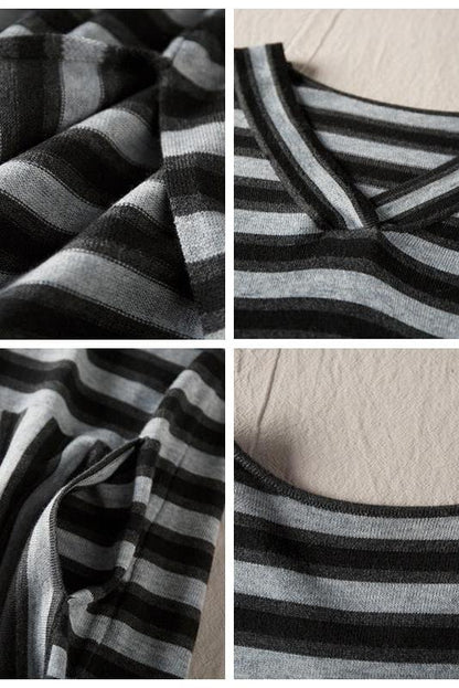 Gray Striped Loose Sweater Dresses for Winter