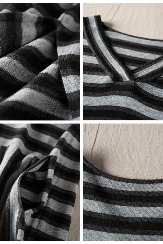 Gray Striped Loose Sweater Dresses for Winter