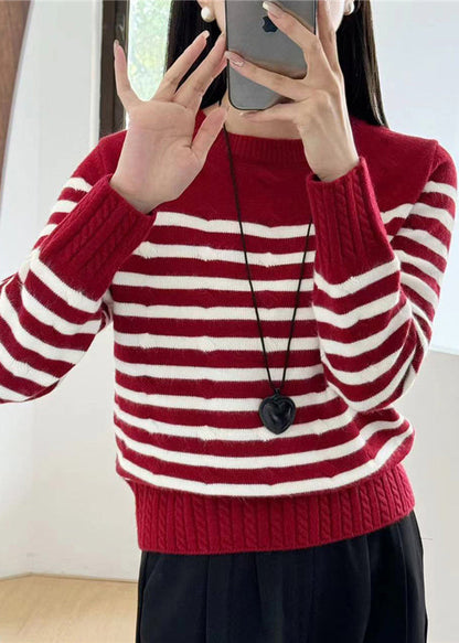 Grey Striped Cozy Knit Sweaters Fall