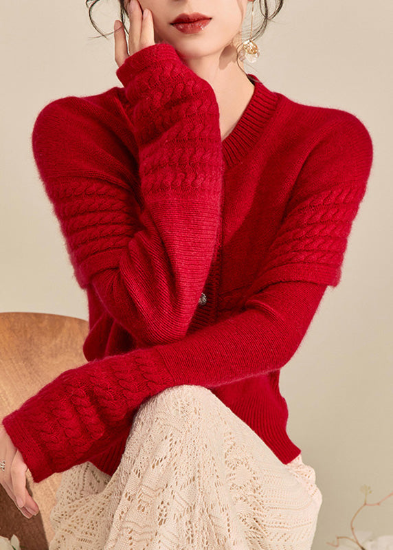 Vogue Red Button Shawl Fake Two Pieces Thick Cotton Knit Sweater Fall