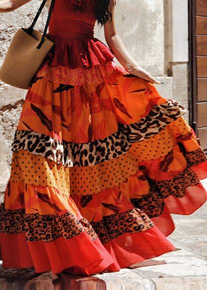 Print Elastic Waist Patchwork Cotton Exra Large Hem Skirts Summer
