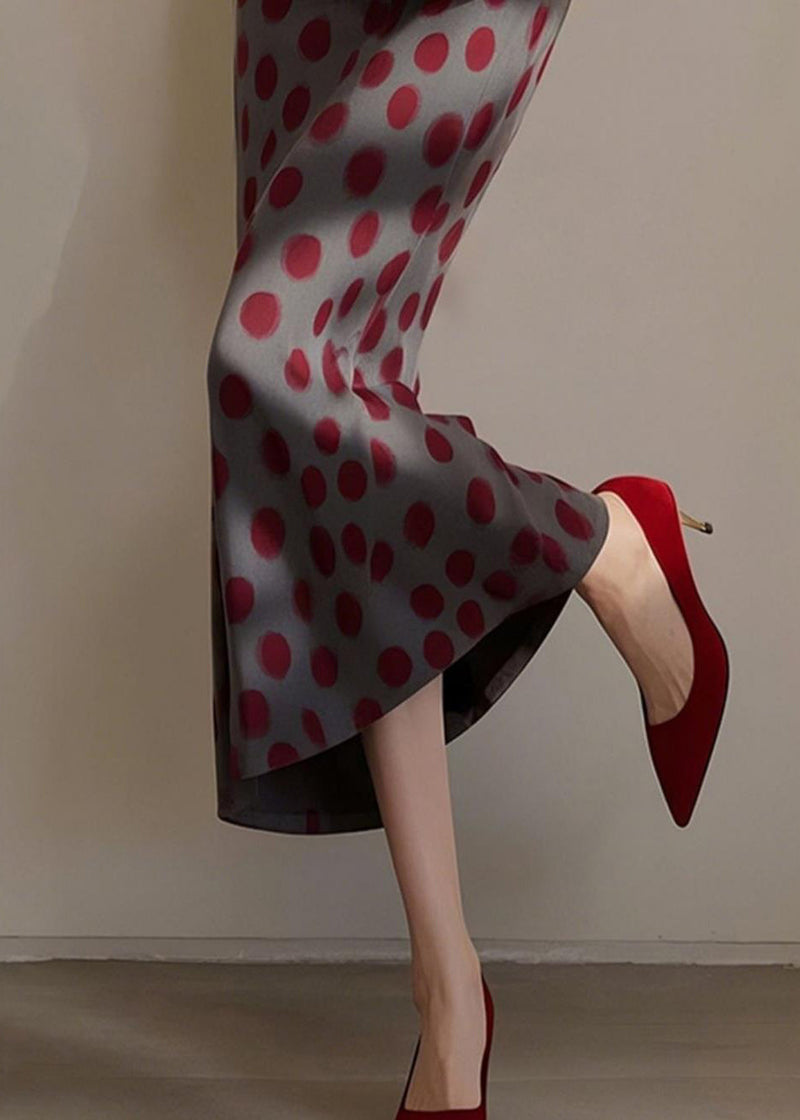 Dark Grey Dot Print High Waist Cotton Skirts Spring