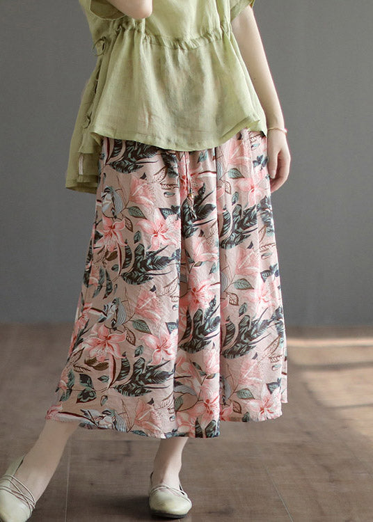 Loose Black Print Tie Waist a Line Skirts Summer