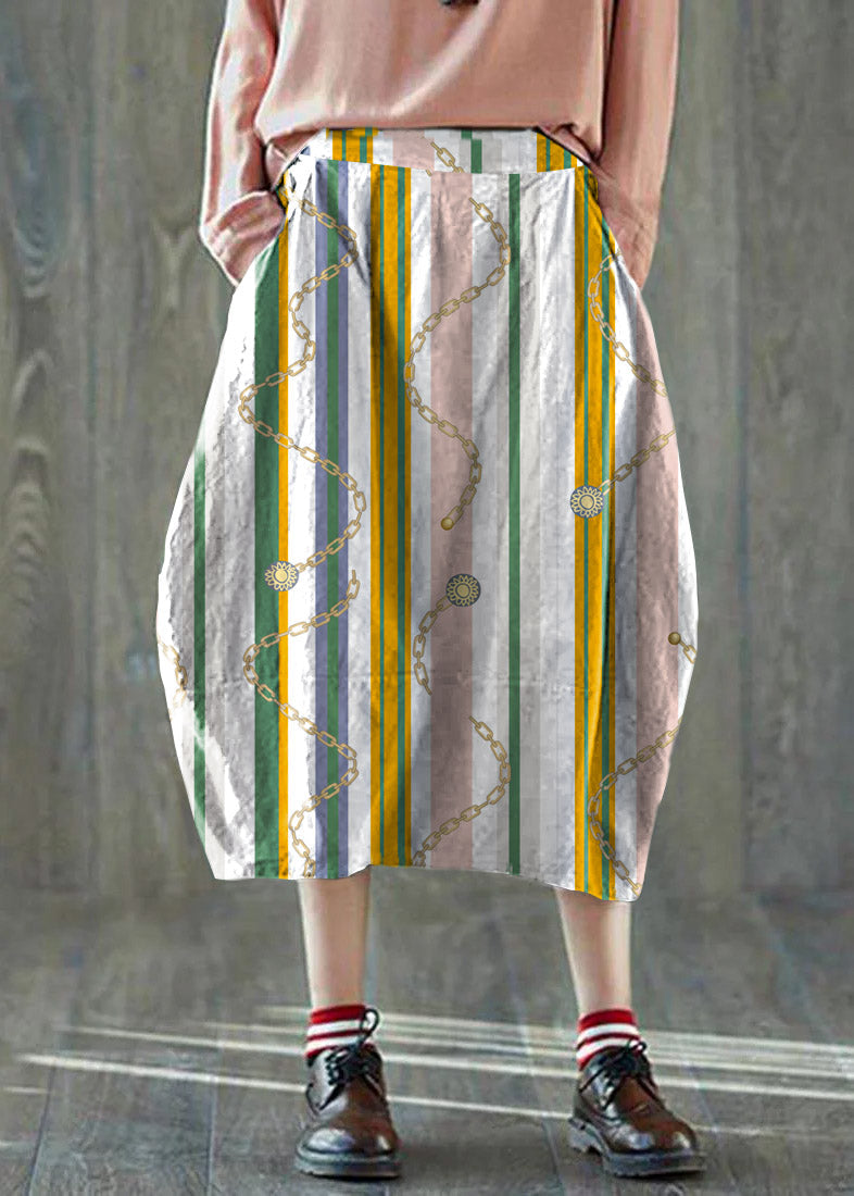 Boutique Green Pockets Lantern Cotton Linen Summer Skirt