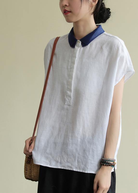 Lapel Side Open Linen Clothes Cotton White Shirt