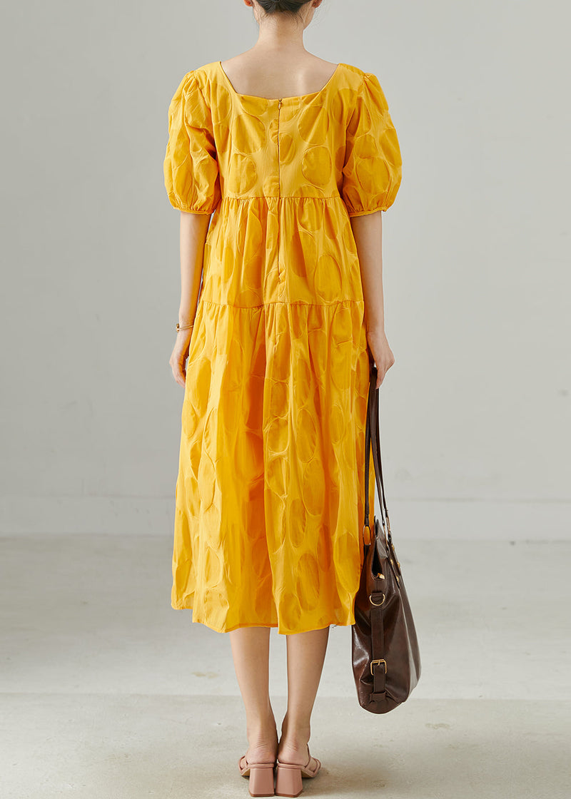 Yellow Square Collar Cotton Holiday Dress Summer