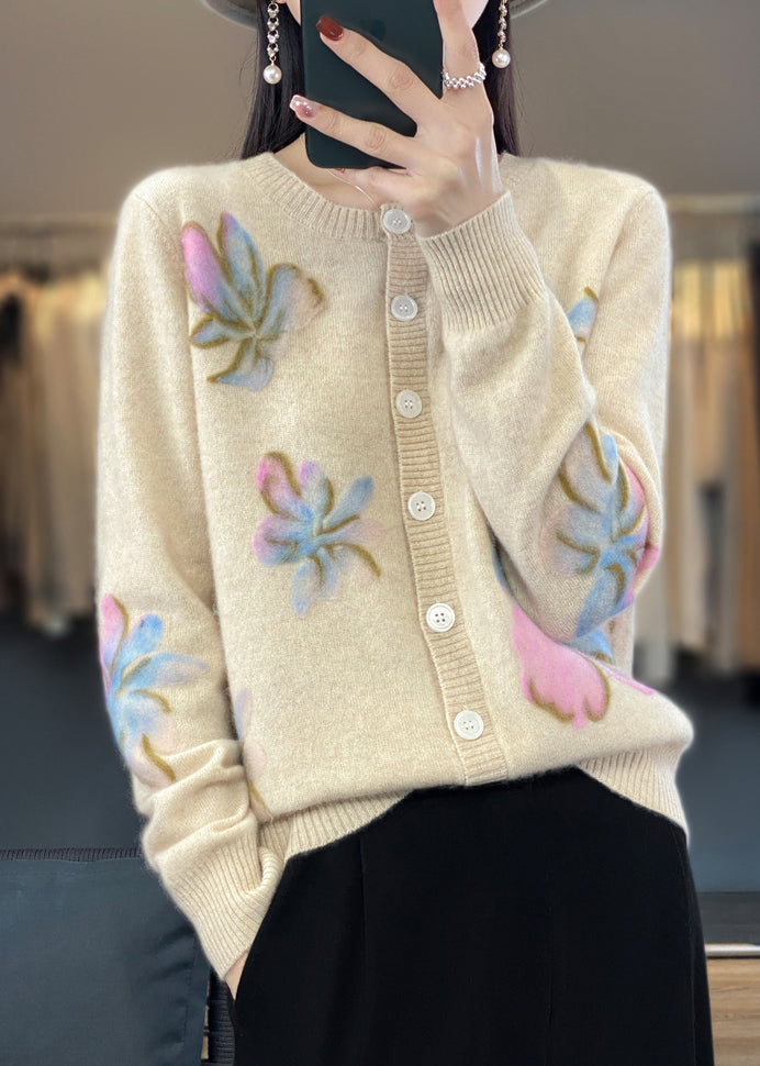 White O Neck Button Cotton Knit Coat Spring