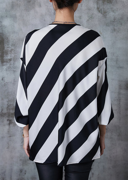 Black White Striped Oversized Chiffon Shirts Spring
