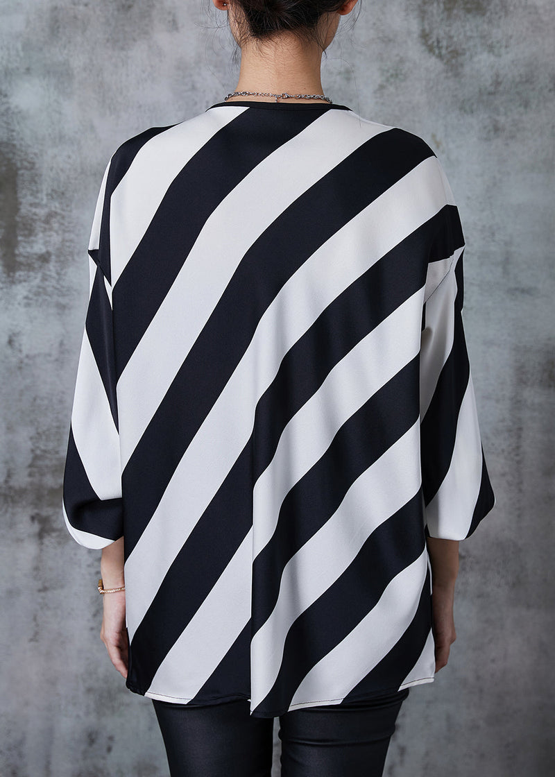 Black White Striped Oversized Chiffon Shirts Spring