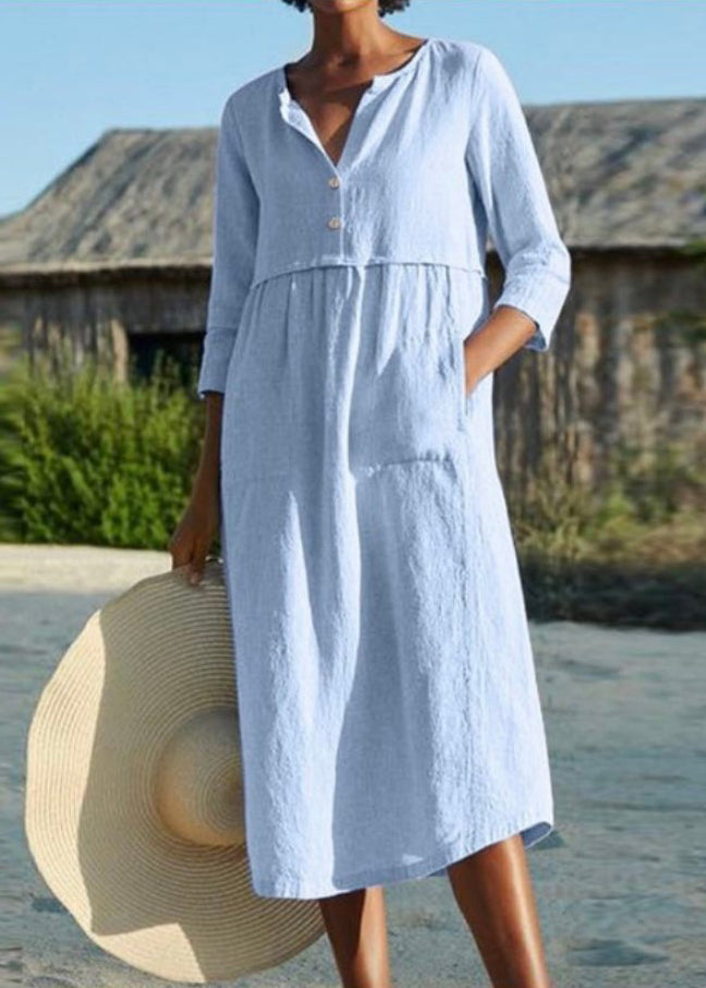 Pink O Neck Pockets Patchwork Cotton Dresses Summer