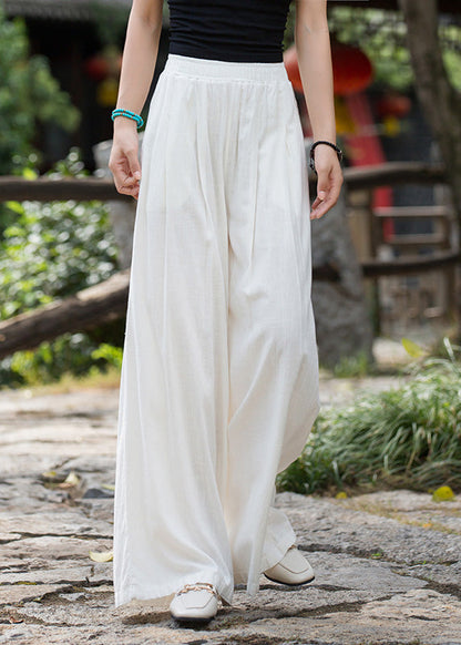 Summer New Elastic Waist Linen Loose Wide Leg Pants