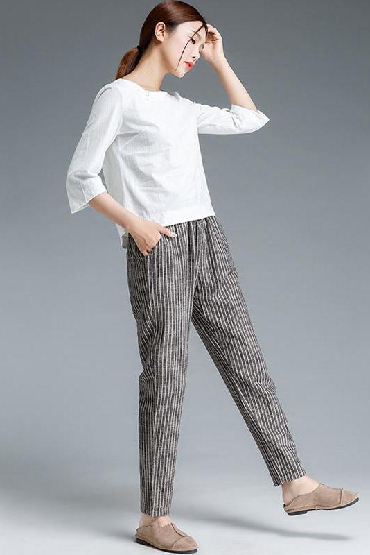 Lotstrends Stripe Cotton Linen Pants