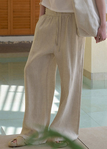 Pockets Elastic Waist Linen Straight Pants Spring