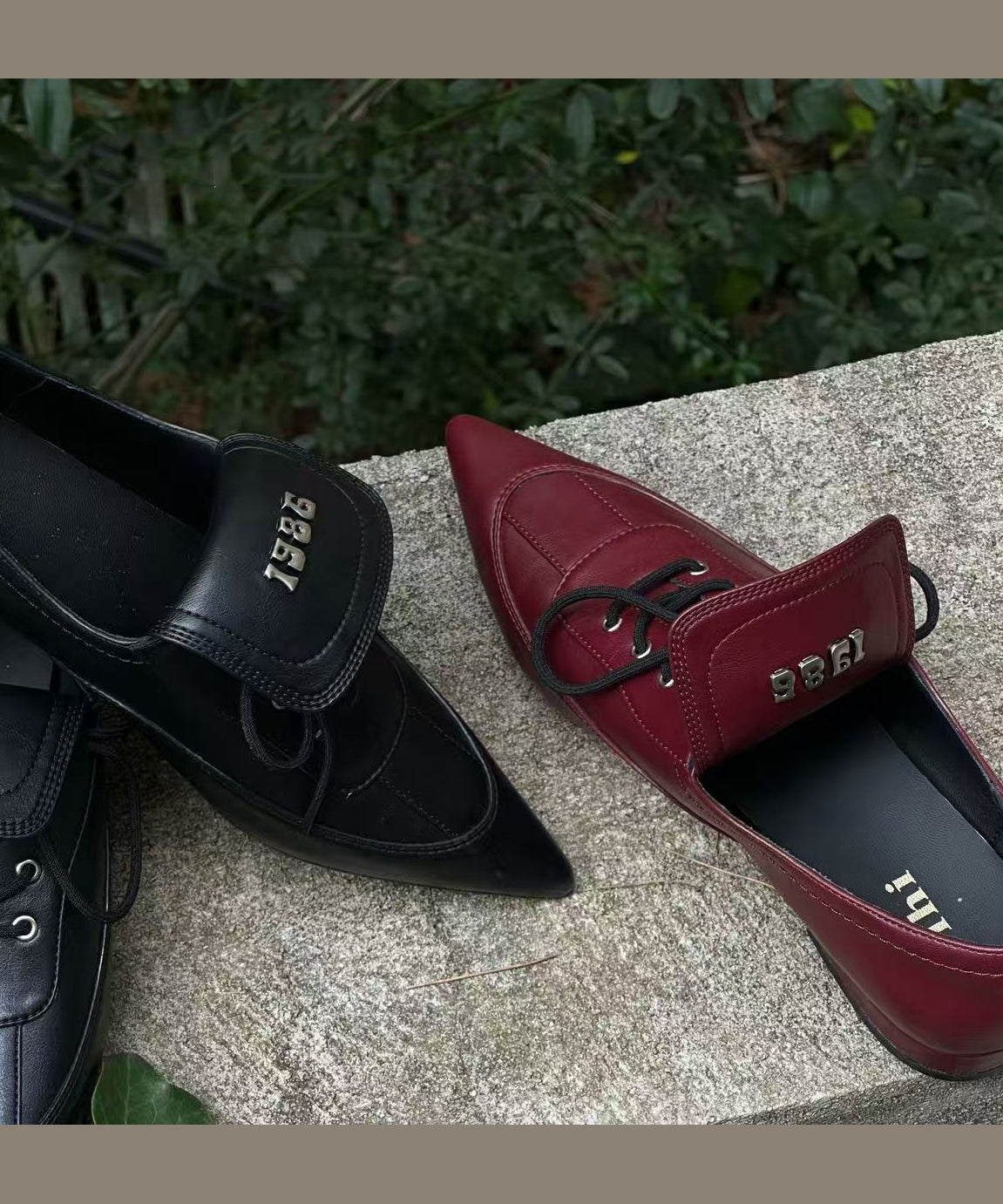 Black Faux Leather Splicing Lace Up Pointed Toe Shoes