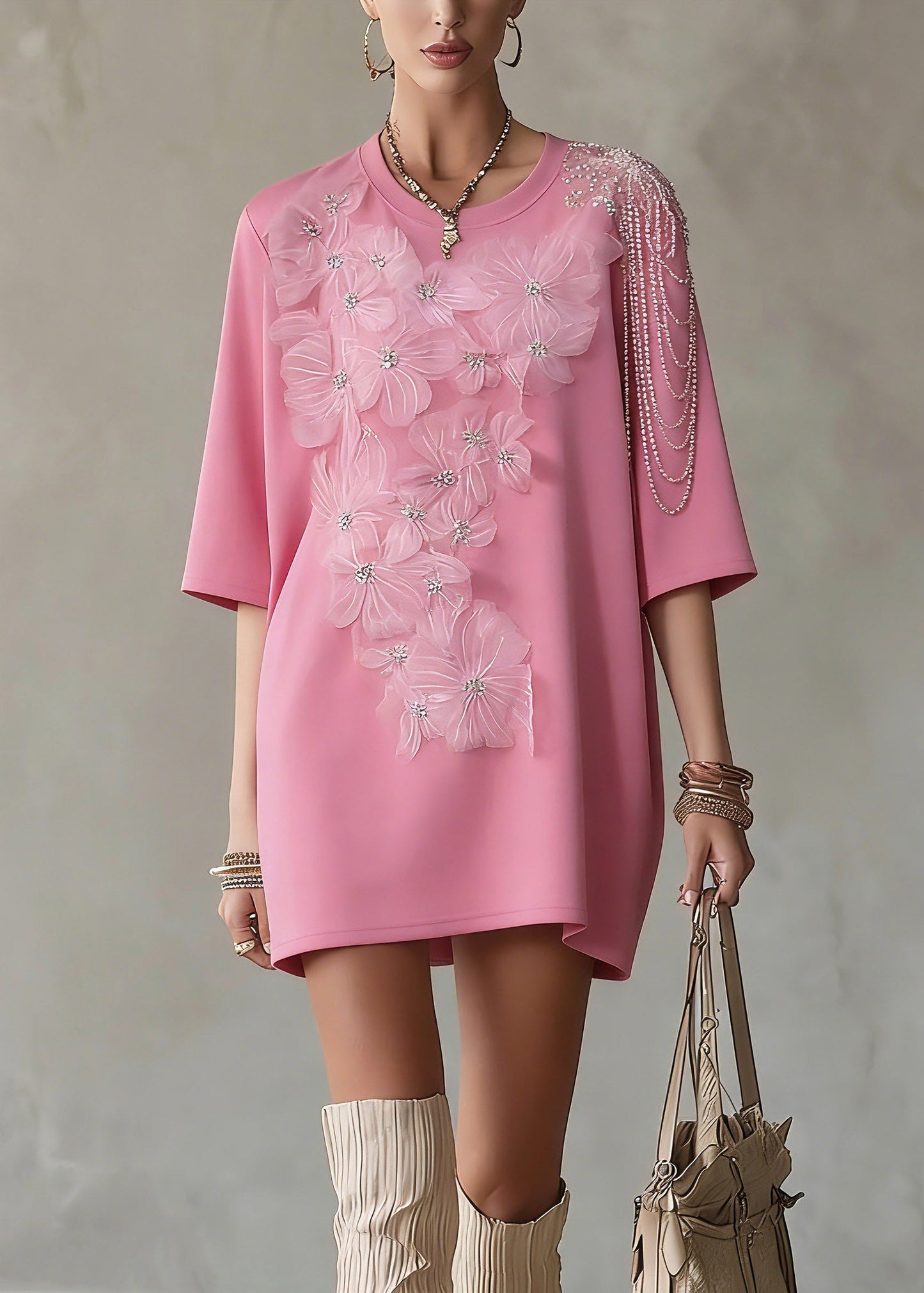 Pink Patchwork T Shirt Summer