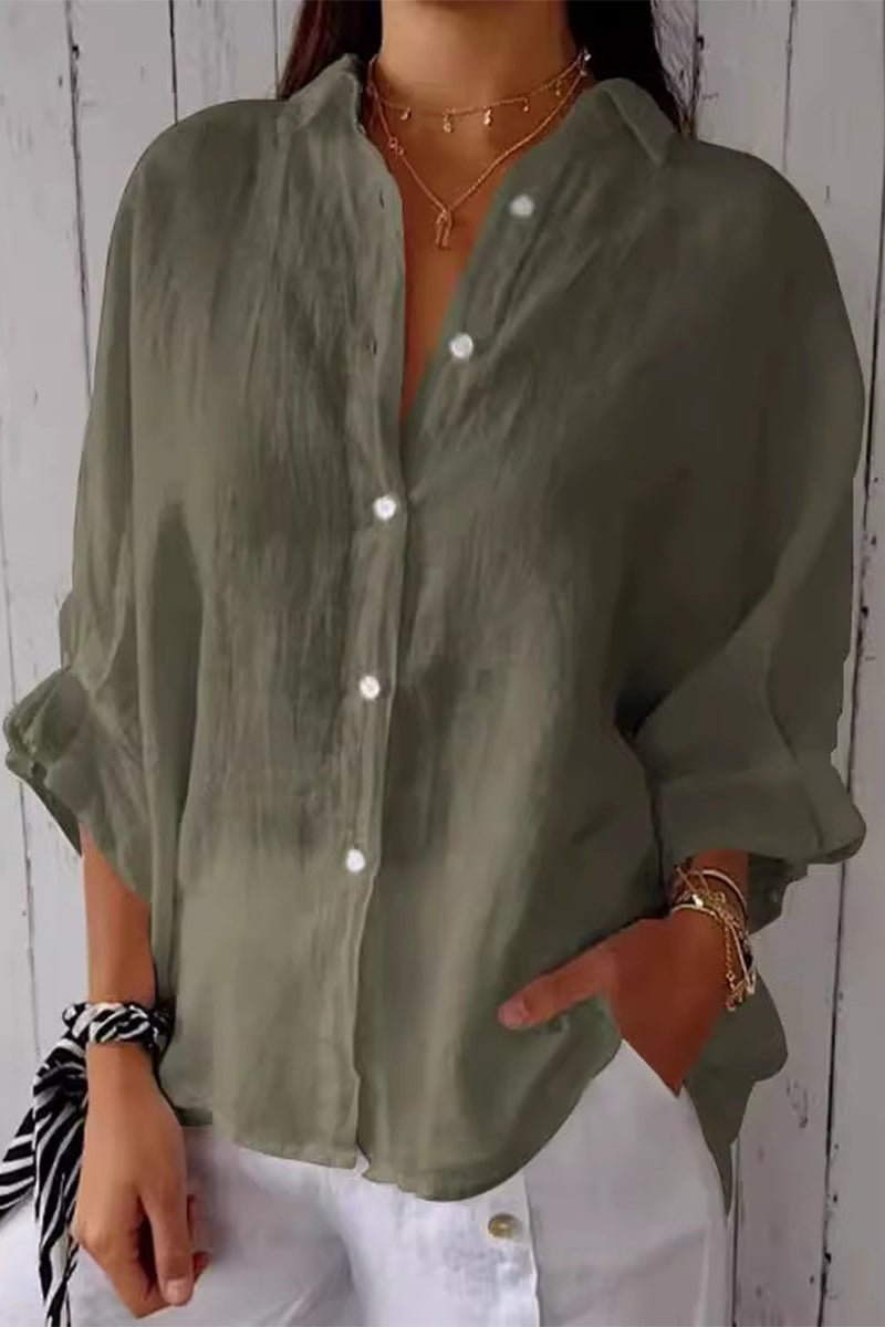 Frenulum Buttons Slit Turndown Collar Tops
