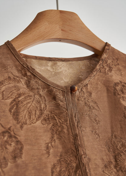 Brown Oversized Jacquard Silk Coat Outwear Fall