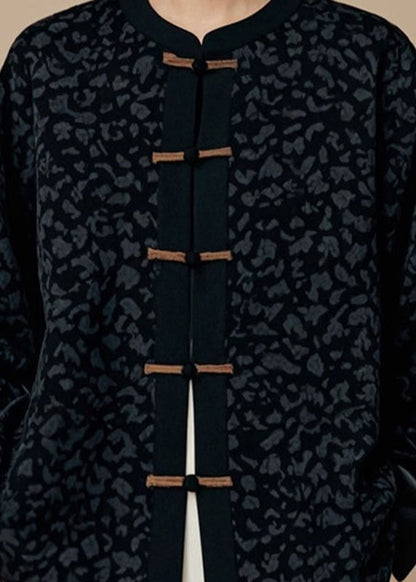 Handmade Black O-neck Patchwork Button Coats Fall