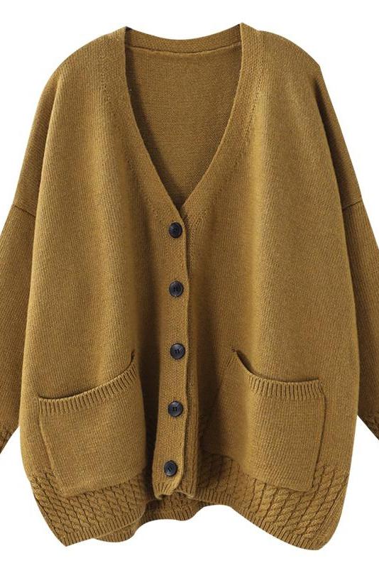 Knitted V-neck Cotton Cardigan Sweater Coat