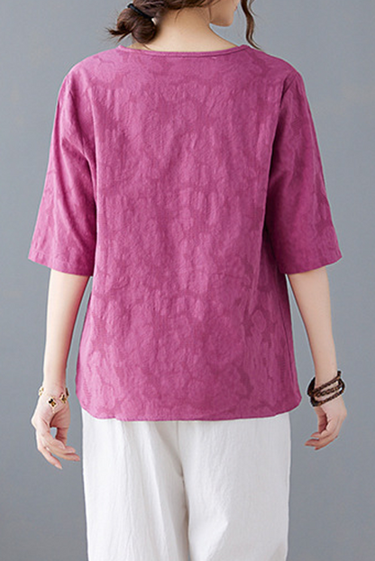 -summer Embroidered Cotton T-shirt Loose Mid Sleeve Tops
