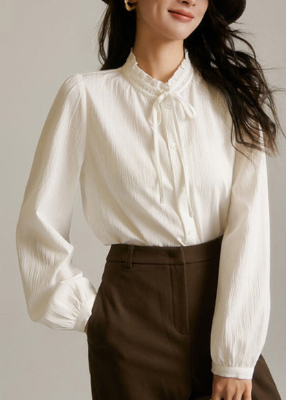 Apricot Ruffled Patchwork Button Shirt Fall