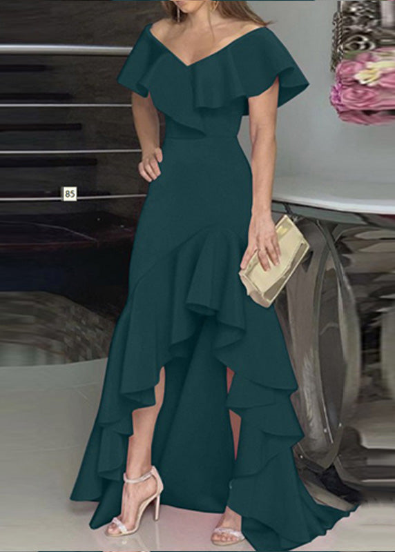 Classy Rose Ruffled Asymmetrical Patchwork Cotton Dress Summer