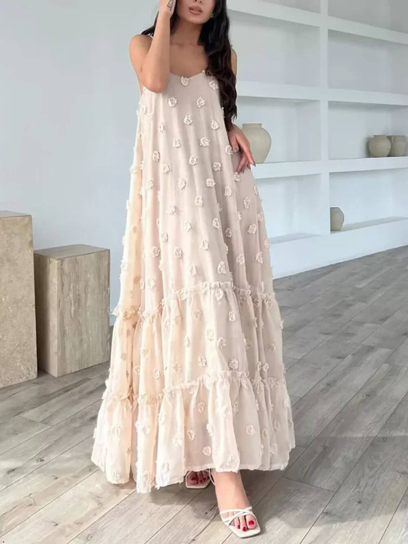 Flower Decor A-line Layered Loose Maxi Dress
