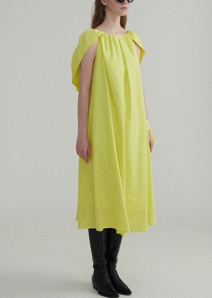 Light Green Linen Dress Ruffled Short Sleeve